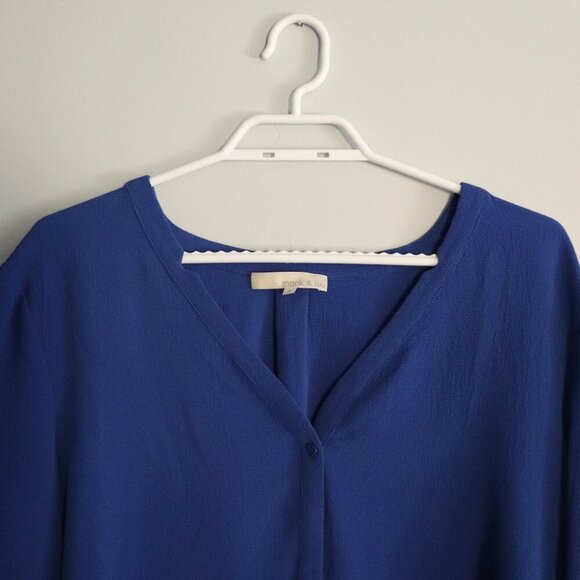 Monk & Lou Women's Blue Sz M V-Neck Tie Front Lightweight Long Sleeve Blouse Top - Picture 4 of 12